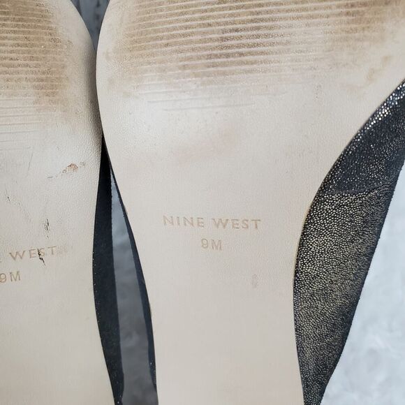 Nine West Gilman Leather Heels Glitter Gold Size 9 - Picture 7 of 8